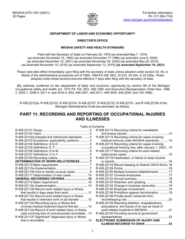 Part 11. Recording & Reporting of Occupational Injuries & Illnesses