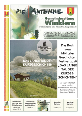 Gemeindezeitung Winklern Nationalpark- Und Klimabündnisgemeinde