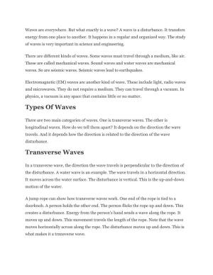 Types of Waves Transverse Waves