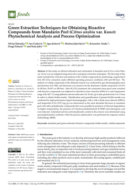 Green Extraction Techniques for Obtaining Bioactive Compounds from Mandarin Peel (Citrus Unshiu Var