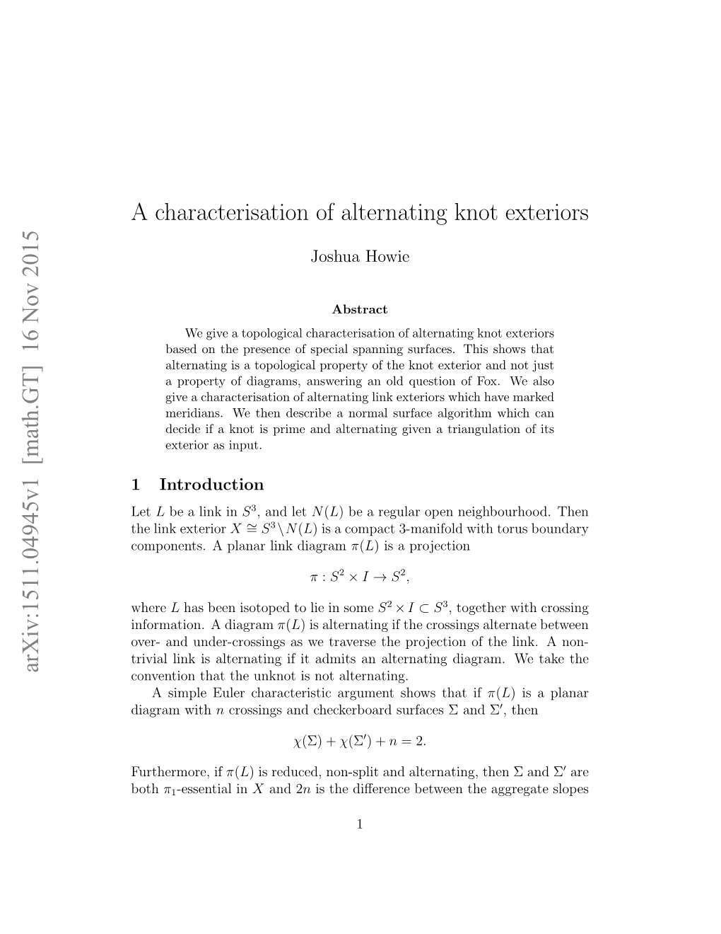 A Characterisation of Alternating Knot Exteriors Arxiv:1511.04945V1 [Math