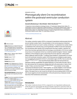 Phenotypically Silent Cre Recombination Within the Postnatal Ventricular Conduction System
