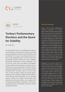 Turkey's Parliamentary Elections and the Quest for Stability