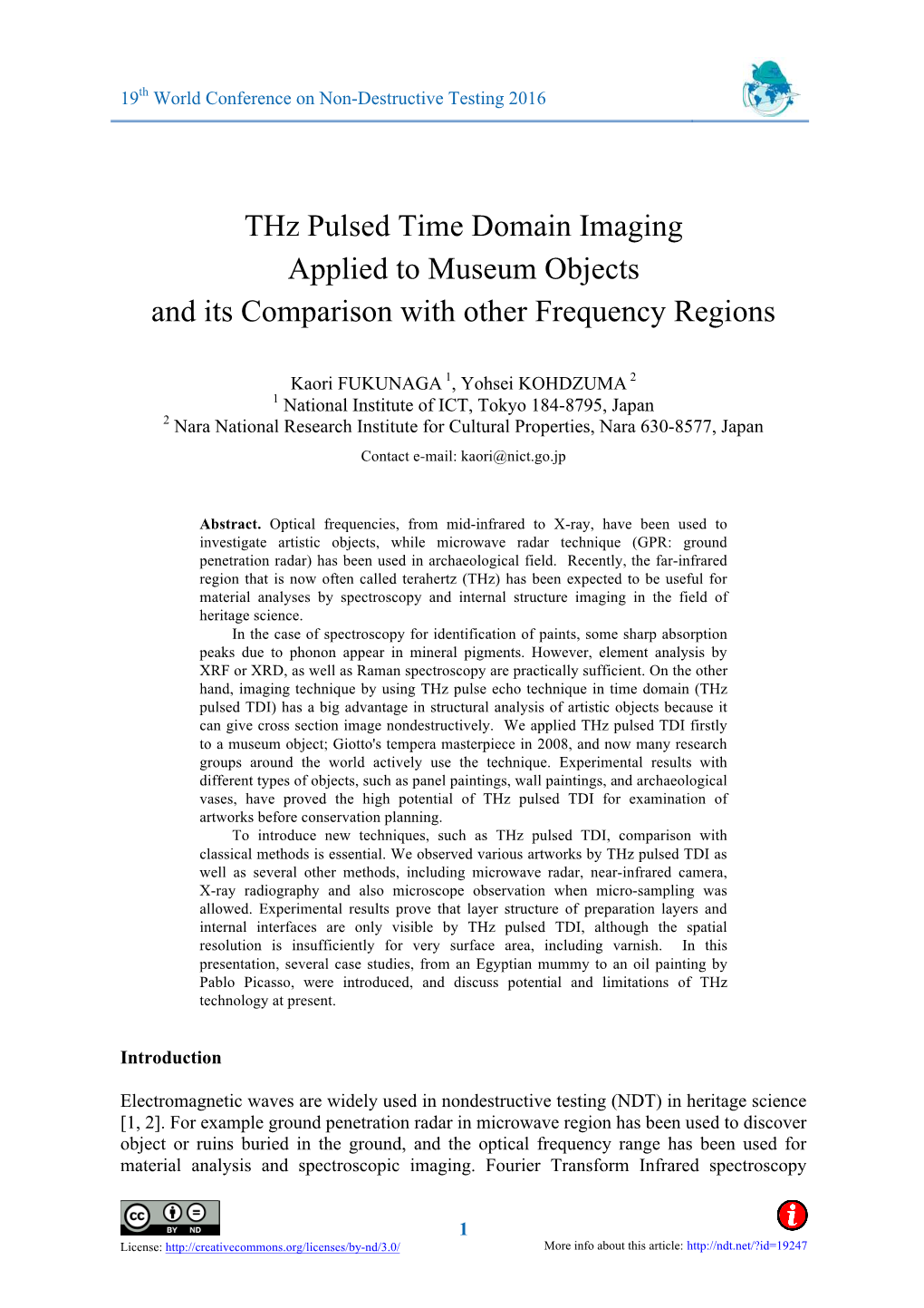 Thz Pulsed Time Domain Imaging Applied to Museum Objects and Its Comparison with Other Frequency Regions