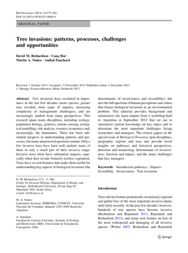 Tree Invasions: Patterns, Processes, Challenges and Opportunities