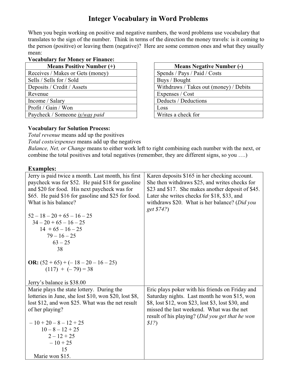 Guidelines for Positive and Negative Vocabulary