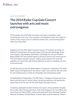 The 2014 Ryder Cup Gala Concert Launches with Arts and Music Extravaganza