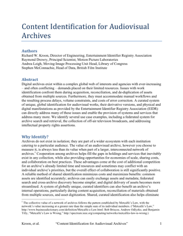 Content Identification for Audiovisual Archives V9