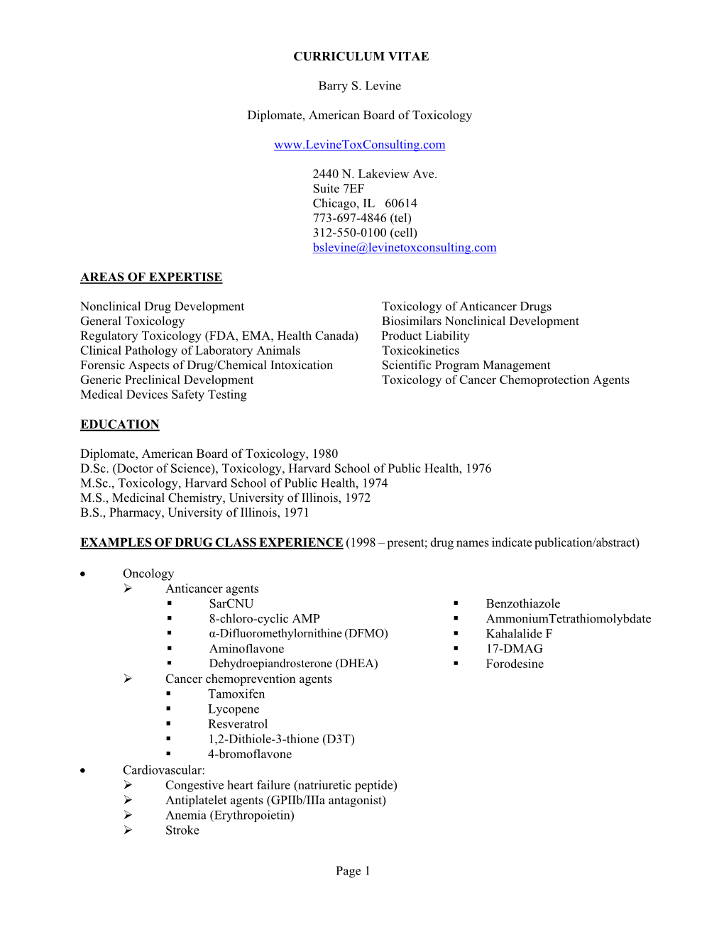 CURRICULUM VITAE Barry S. Levine Diplomate, American