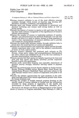 PUBLIC LAW 101-241—FEB. 12, 1990 104 STAT. 3 Public Law 101-241 101St Congress Joint Resolution Feb