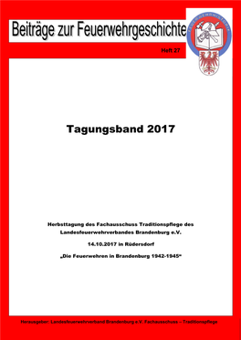 Tagungsband 2017: Die Feuerwehren in Brandenburg 1942-1945