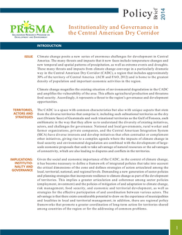 Institutionality and Governance in the Central American Dry Corridor