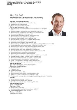Hon Phil Goff Member for Mt Roskill,Labour Party