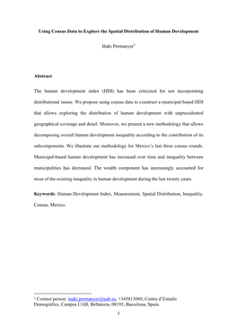 The Human Development Index (HDI) Has Been Criticized for Not Incorporating Distributional Issues