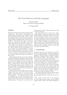 The Noun Phrase in the Kuy Language