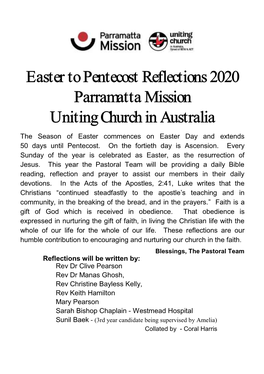 Easter to Pentecost Reflections 2020 Parramatta Mission Uniting Church in Australia