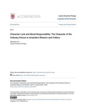 Character Luck and Moral Responsibility: the Character of the Ordinary Person in Aristotle's Rhetoric and Politics