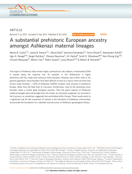 A Substantial Prehistoric European Ancestry Amongst Ashkenazi Maternal Lineages