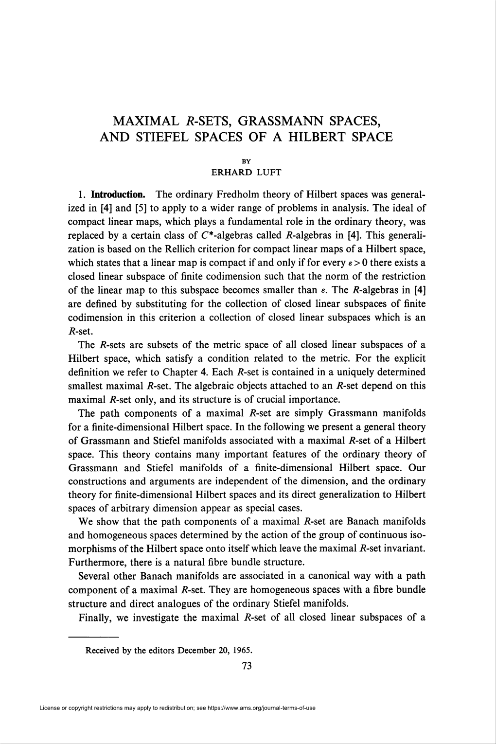 Sets, Grassmann Spaces, and Stiefel Spaces of a Hilbert Space