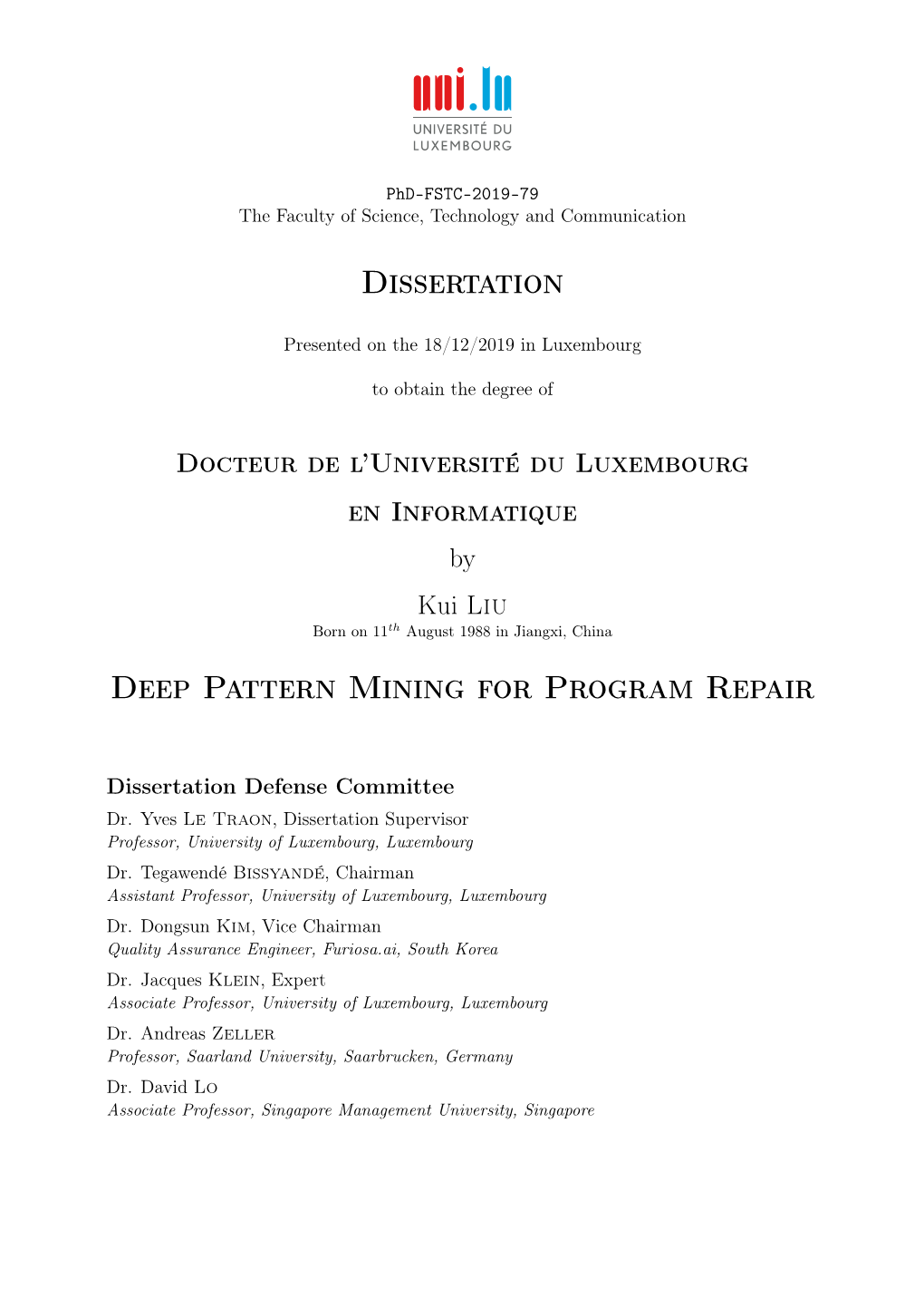 Dissertation Deep Pattern Mining for Program Repair