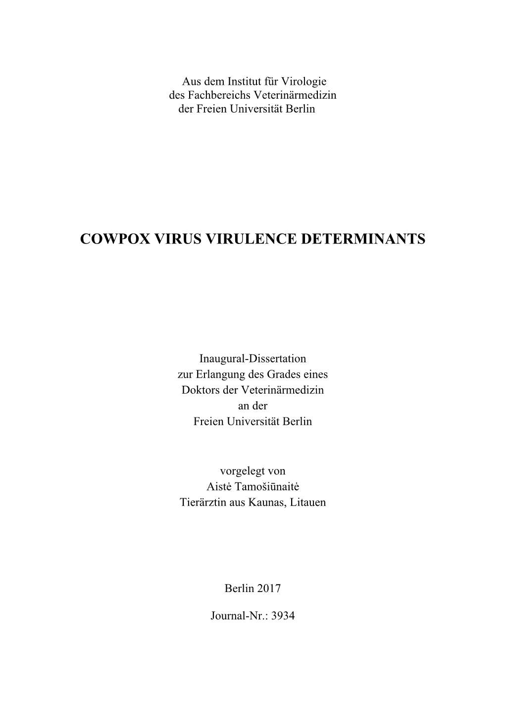 Cowpox Virus Virulence Determinants