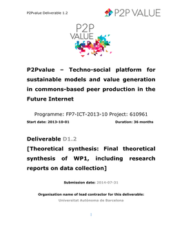 Techno-Social Platform for Sustainable Models and Value Generation in Commons-Based Peer Production in the Future Internet