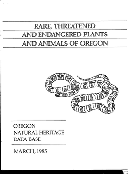 1985 Published by the Oregon Natural Heritage Data Base in Cooperation and Consultation With