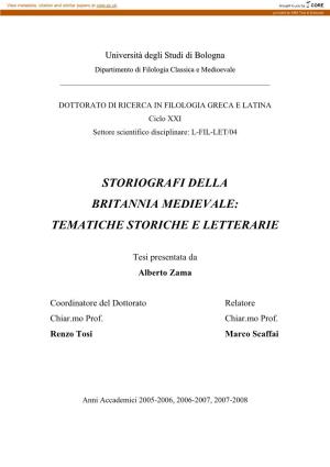Storiografi Della Britannia Medievale: Tematiche Storiche E Letterarie