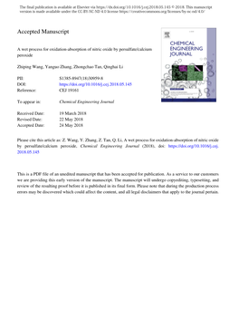 A Wet Process for Oxidation-Absorption of Nitric Oxide by Persulfate/Calcium Peroxide