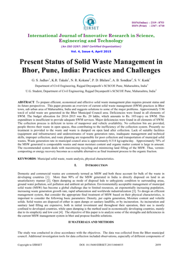 Present Status of Solid Waste Management in Bhor, Pune, India: Practices and Challenges