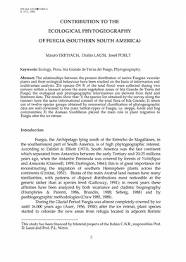 Contribution to the Ecological Phytogeography of Fuegia (Southern South America)