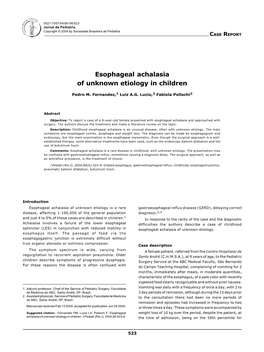 Esophageal Achalasia of Unknown Etiology in Children