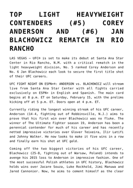 Corey Anderson and (#6) Jan Blachowicz Rematch in Rio Rancho