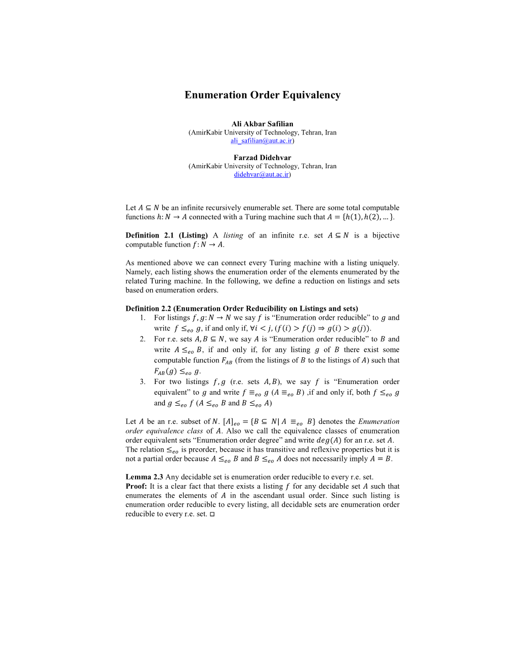 Enumeration Order Equivalency