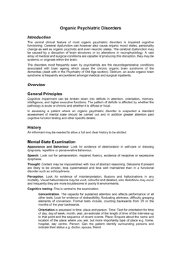 Organic Psychiatric Disorders Handout