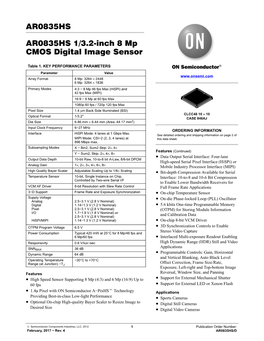AR0835HS 1/3.2‐Inch 8 Mp CMOS Digital Image Sensor
