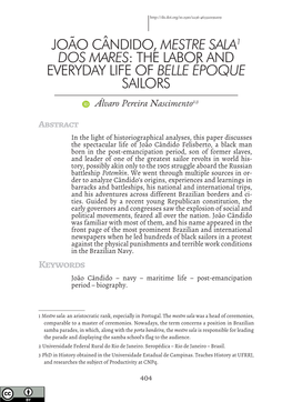 JOÃO CÂNDIDO, MESTRE SALA1 DOS MARES: the LABOR and EVERYDAY LIFE of BELLE ÉPOQUE SAILORS Álvaro Pereira Nascimento2;3