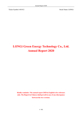 Longi Green Energy Technology Co., Ltd. Annual Report 2020