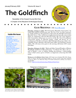 The Goldfinch Newsletter of the Howard County Bird Club a Chapter of the Maryland Ornithological Society