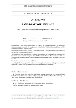 The Ouse and Humber Drainage Board Order 2012