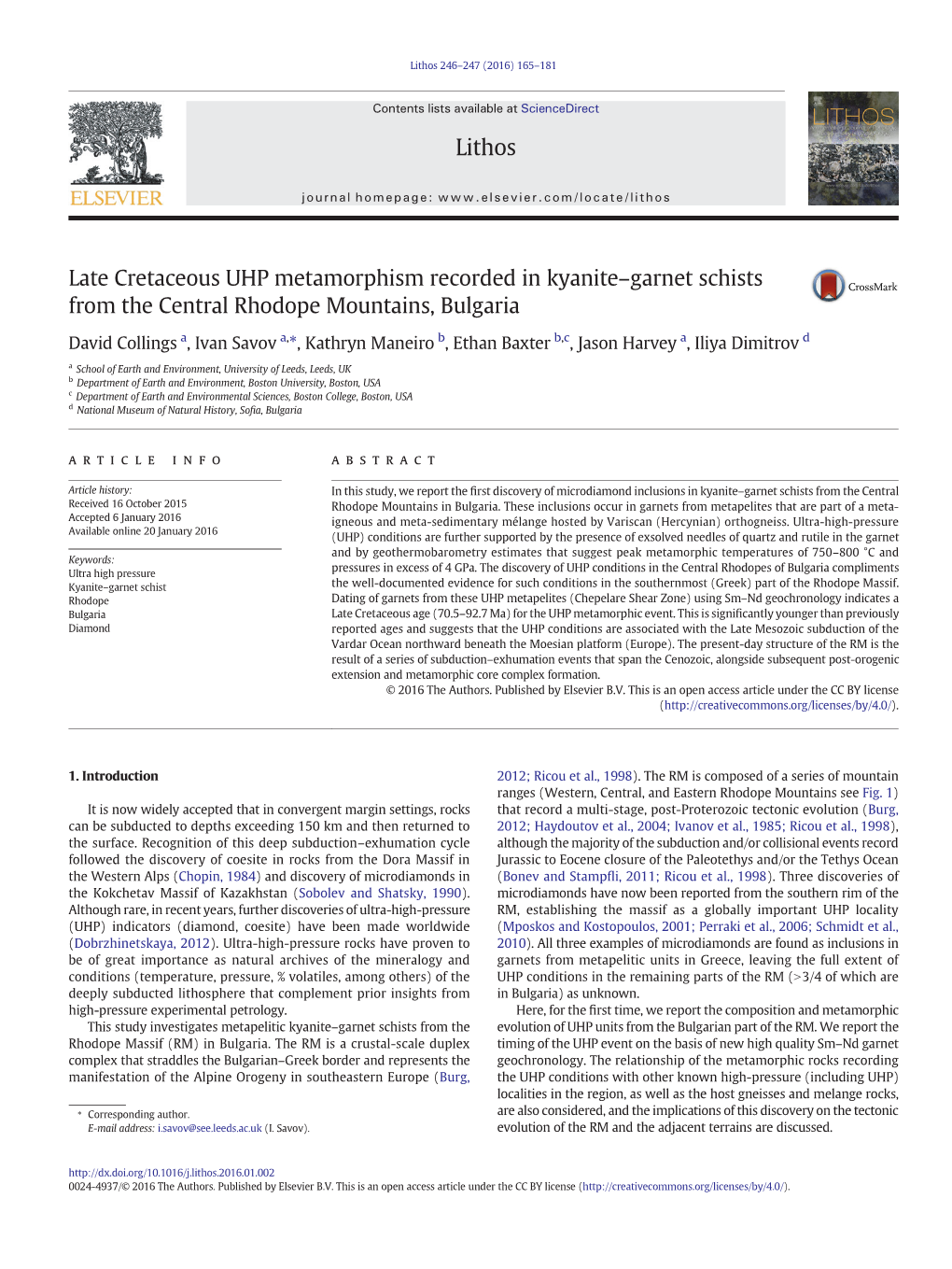 Late Cretaceous UHP Metamorphism Recorded in Kyanite–Garnet Schists from the Central Rhodope Mountains, Bulgaria