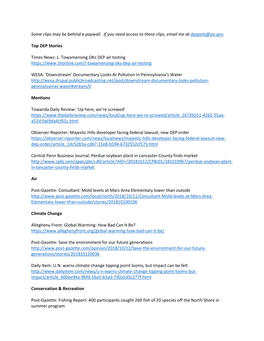 Some Clips May Be Behind a Paywall. If You Need Access to These Clips, Email Me at Djagiela@Pa.Gov. Top DEP Stories Times