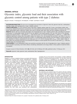 Glycemic Index, Glycemic Load and Their Association with Glycemic Control Among Patients with Type 2 Diabetes