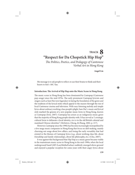 “Respect for Da Chopstick Hip Hop” Th E Politics, Poetics, and Pedagogy of Cantonese Verbal Art in Hong Kong