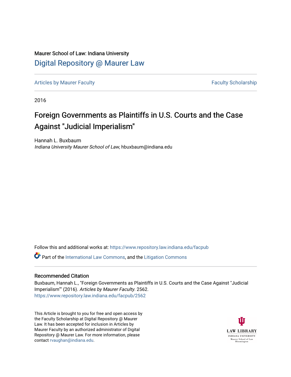 Foreign Governments As Plaintiffs in US Courts and the Case Against