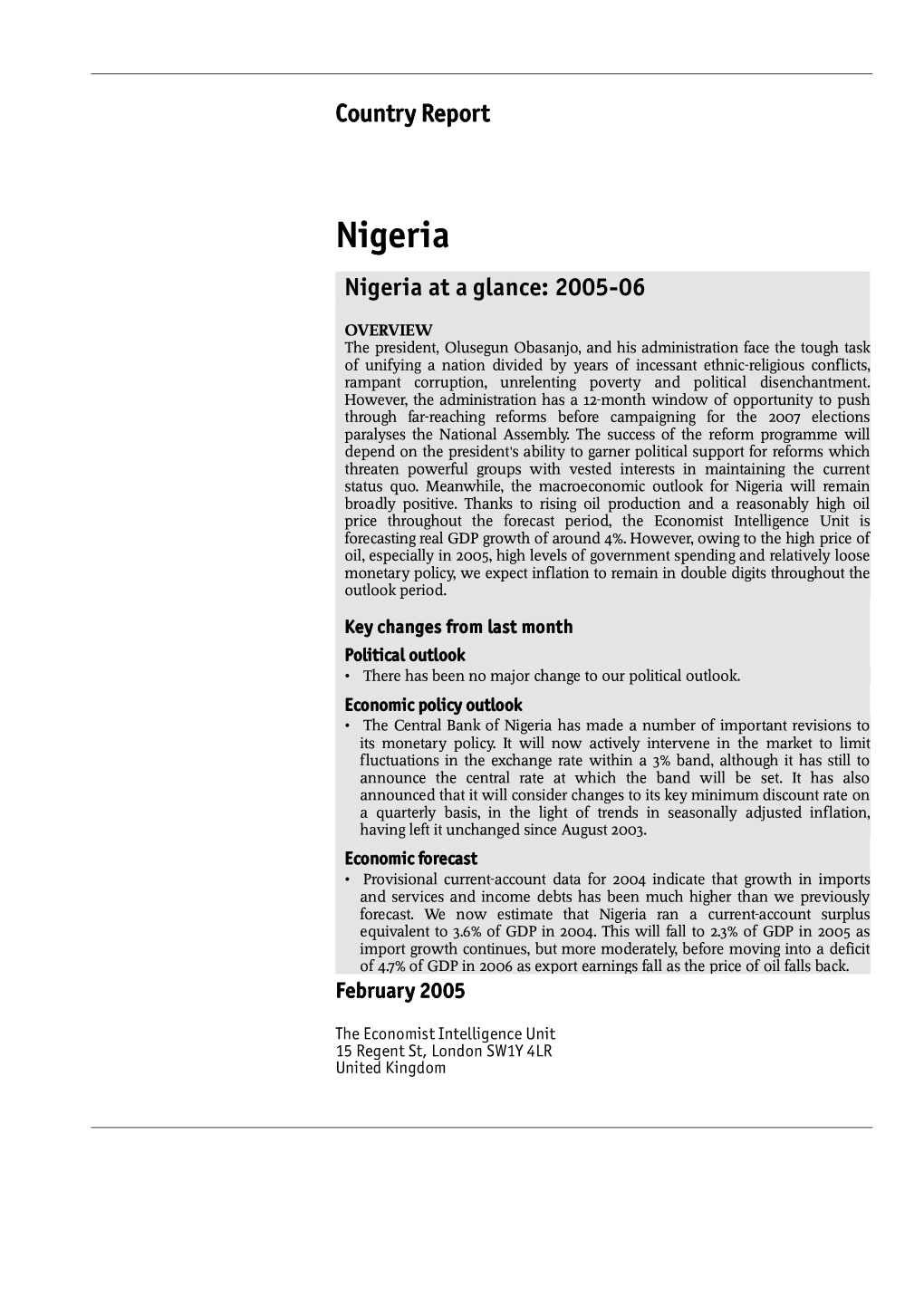 Nigeria Nigeria at a Glance: 2005-06