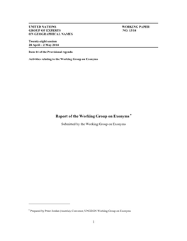 Report of the Working Group on Exonyms 