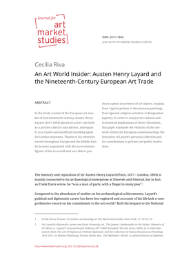 Cecilia Riva an Art World Insider: Austen Henry Layard and the Nineteenth-Century European Art Trade