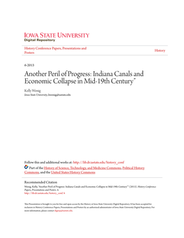 Indiana Canals and Economic Collapse in Mid-19Th Century” Kelly Wenig Iowa State University, Kwenig@Iastate.Edu