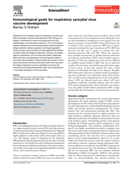 Immunological Goals for Respiratory Syncytial Virus Vaccine Development Graham 59